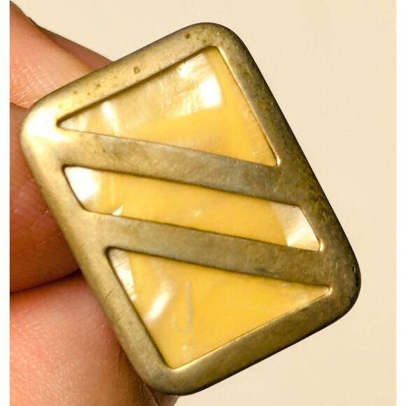 Vintage Goldtone Shell Inlay Cufflinks 3/4" Rectangular MCM Brutalist 50s 60s - Picture 7 of 8